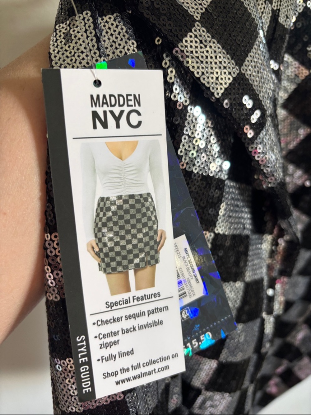 Madden NYC Black & Silver Sequin Checkerboard Mini Skirt - Picture 2 of 4